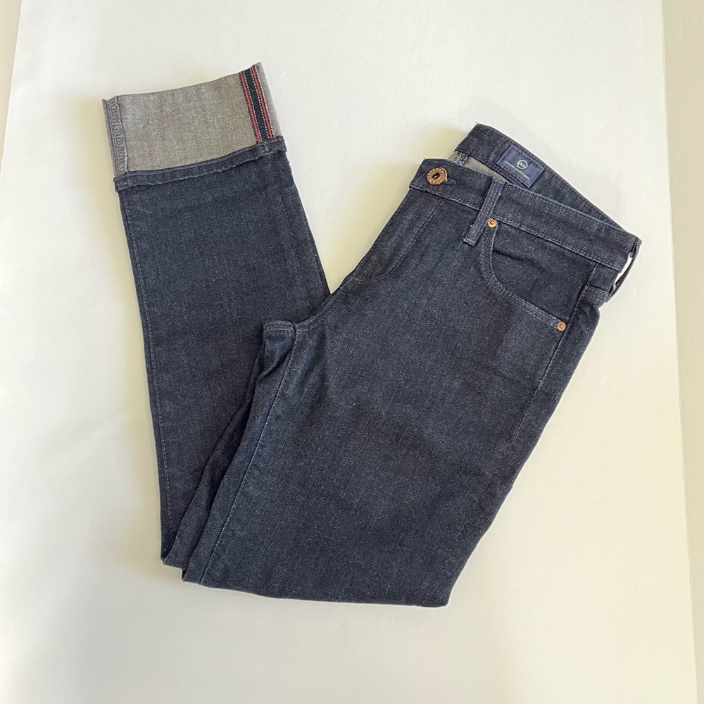 AG Adriano Goldschmied The Stevie Cuff Slim Straight Jeans 27 Blue Dark Wash
